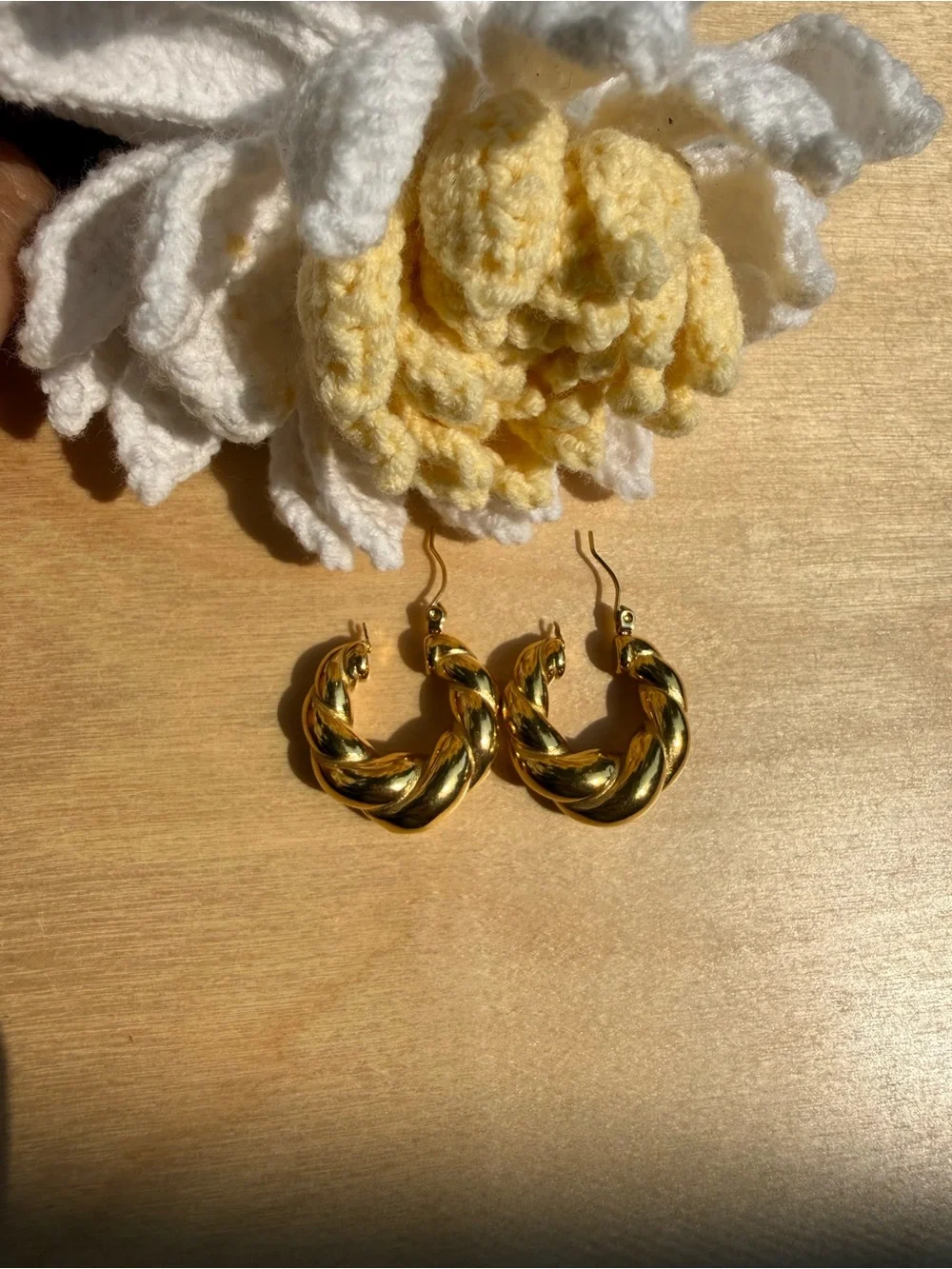 NWT Gold Plated Stainless Steel Chunky Twisted Rope Hoop Earrings